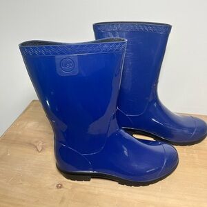 Women’s UGG Tall Mid Calf Glossy Blue Pull On Rain Boots Size 6 Waterproof